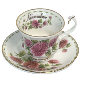 Vintage Royal Albert Chrysanthemum NOVEMBER Miniature Tea Cup Saucer Set 1970